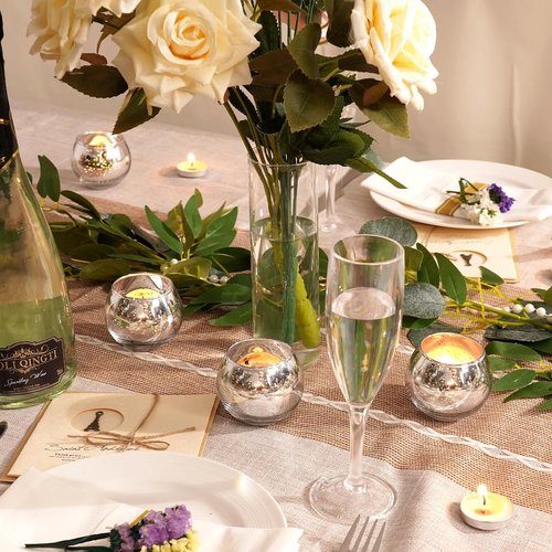 Homemory Silver Votive Candle Holders - 12 Pcs Round Mercury Glass Tealight Holders for Weddings & Home Decor
