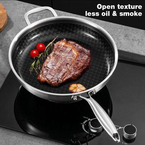 MOUTIUS 12-Inch Non Stick Frying Pans, Ceramic Coating NonStick Stainless Steel Pan Set, Tri-Ply Skillets and Pan Set with Lid, Cool-Touch Handle, Dishwasher and Oven Safe