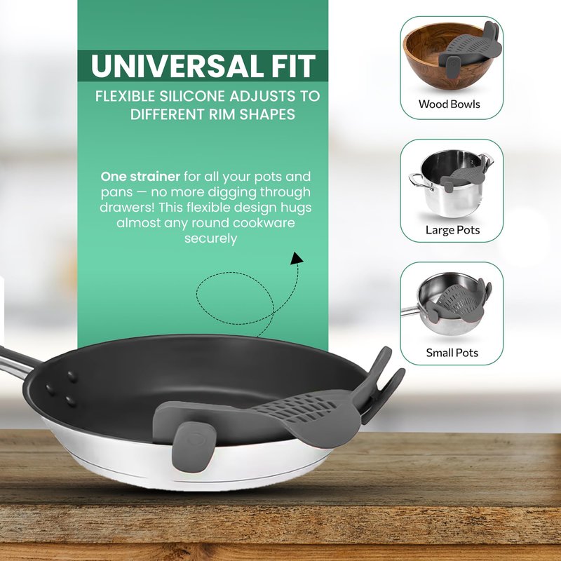 Blooming Sea Pasta Strainer Clip-On for Pots and Pans – Heat Resistant Colander for Vegetables and Noodles – Space-Saving Design – BPA-Free, Dishwasher Safe, Universal Fit (Grey)