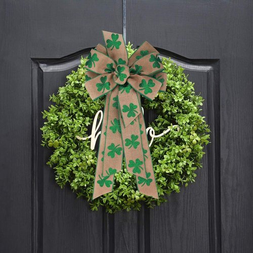Meseey St. Patrick's Day Wreath Bow - 24" Green Clover Burlap Shamrock for Door & Tree Decor