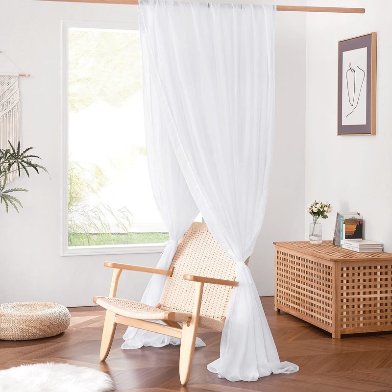 NICETOWN Decorative White Bed Canopies & Drapes for Kids Room - Voile Sheer Toddler Bed Canopy Curtain Scarf Valance DIY for Bedroom/Party (1 Panel, W114 x L180)