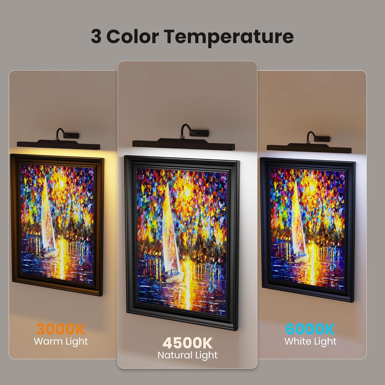 Skiennix 3-Pack Picture Light - Battery Operated 16-Inch Art Light with Dimmable Control | Black