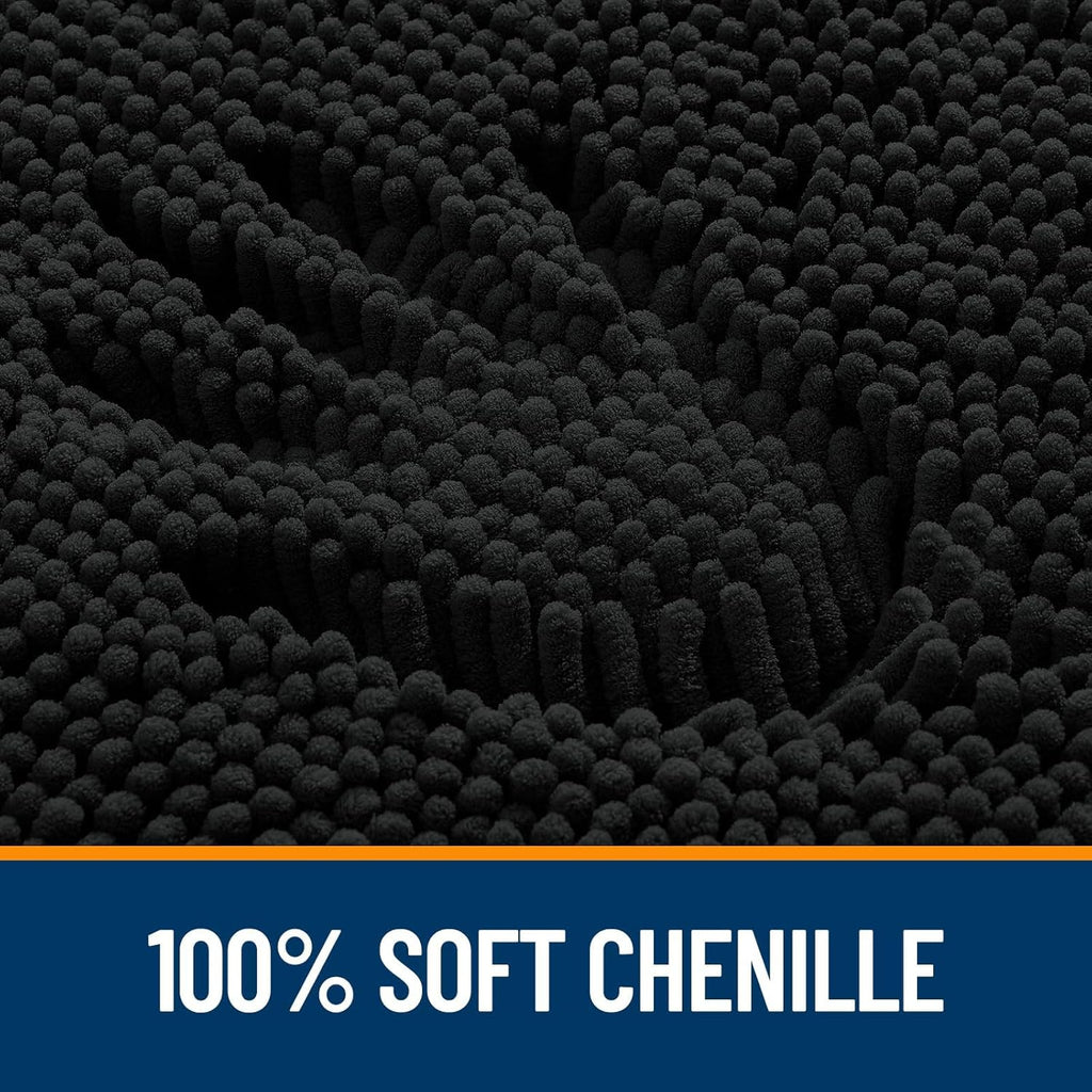 OLANLY U-Shaped Toilet Rug - Extra Soft, Absorbent Chenille Bath Mat | 20x20, Quick-Dry, Non-Slip, Black