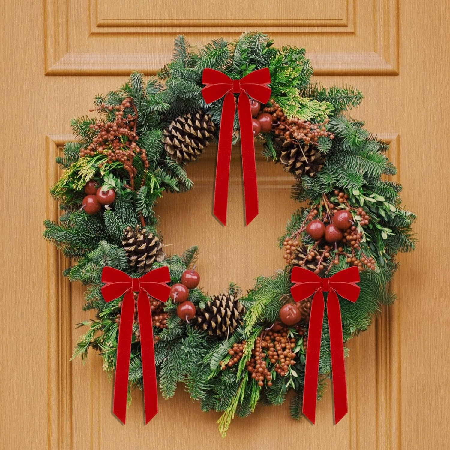 Red Velvet Ribbon Bows by [Brand Name] - 12 Pcs Christmas Tree Decorations | 5in x 10in Holiday Ornaments