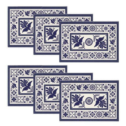 Artoid Mode Talavera Tiles Floral Phoenix Fiesta Mexican Placemats Set of 6, 12x18 Inch Seasonal Fall Holiday Table Mats for Party Kitchen Dining Decoration