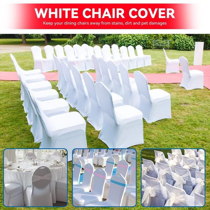 LIUJIAYI 50 Pcs White Stretch Chair Covers - Premium Polyester Spandex Slipcovers for Wedding, Party, Banquet, Dining & Event Chairs