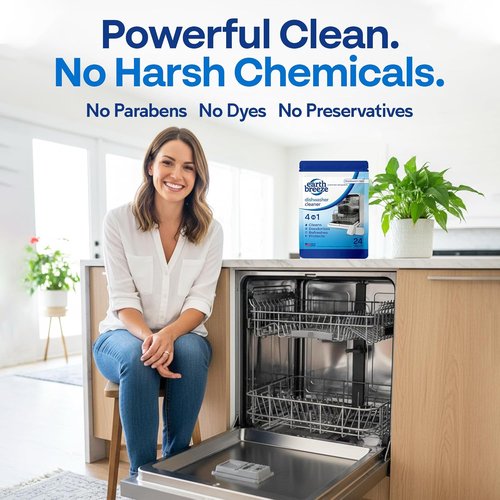 Earth Breeze Dishwasher Cleaner Tablets - 4-in-1 Formula Cleans, Deodorizes & Protects - Fragrance-Free, Safe for All Dishwashers