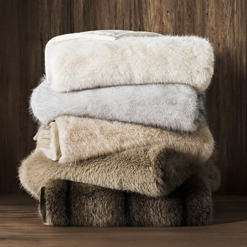 EVERGRACEHOME Luxury Faux Fur Throw Blanket, Soft Fluffy Faux Mink Blankets for Bed, Couch, Sofa, Thick Cozy Plush Warm Fur Throws with Reversible Velvet, Natural Mink, 60"x80"