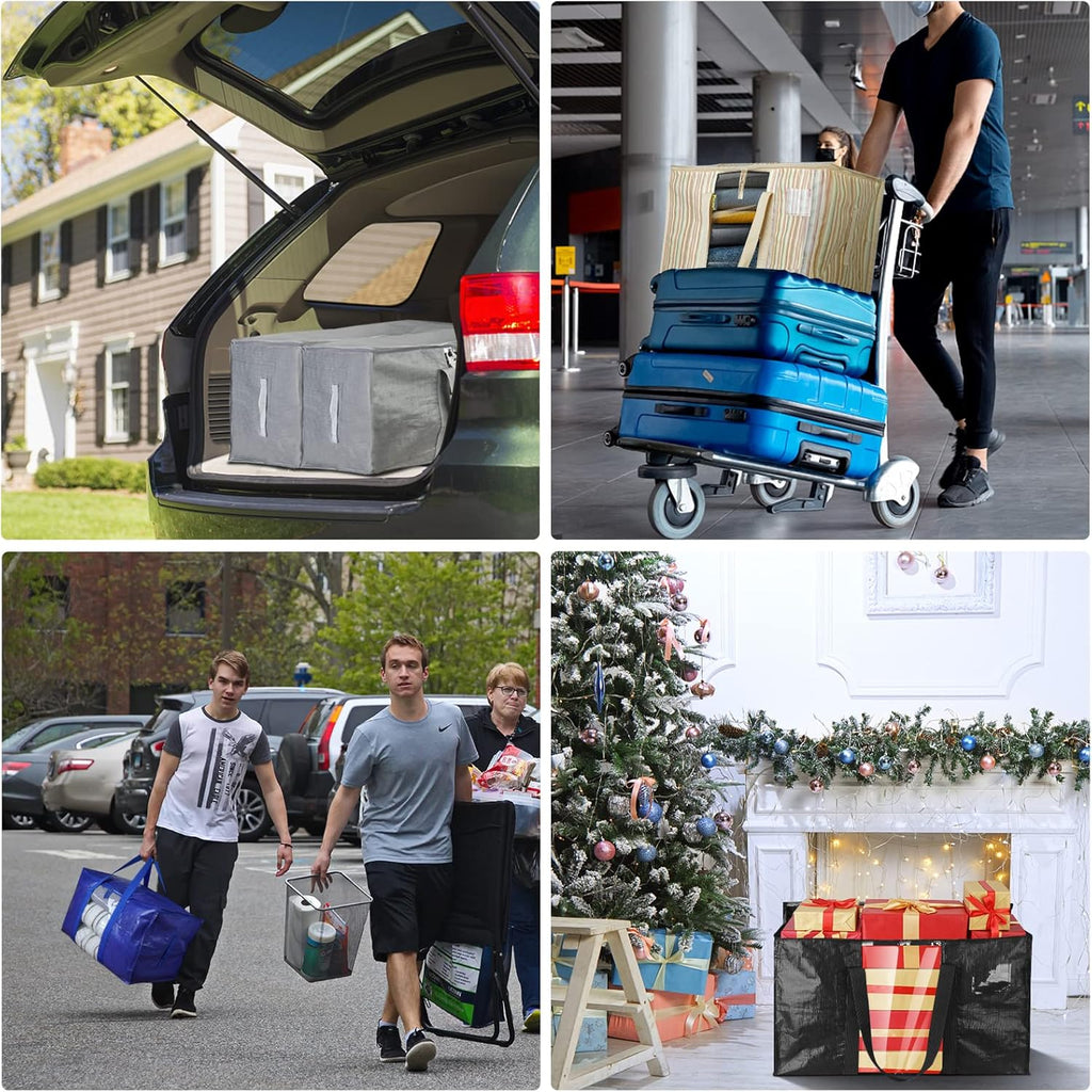 BALEINE 6-Pack Heavy-Duty Oversized Moving Bags - Reinforced Handles for Storage | Gray with Window