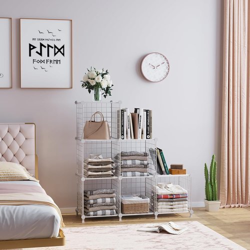 AWTATOS 6-Cube Storage Organizer - DIY Stackable Wire Shelves for Home Office | White Bookcase Cabinet
