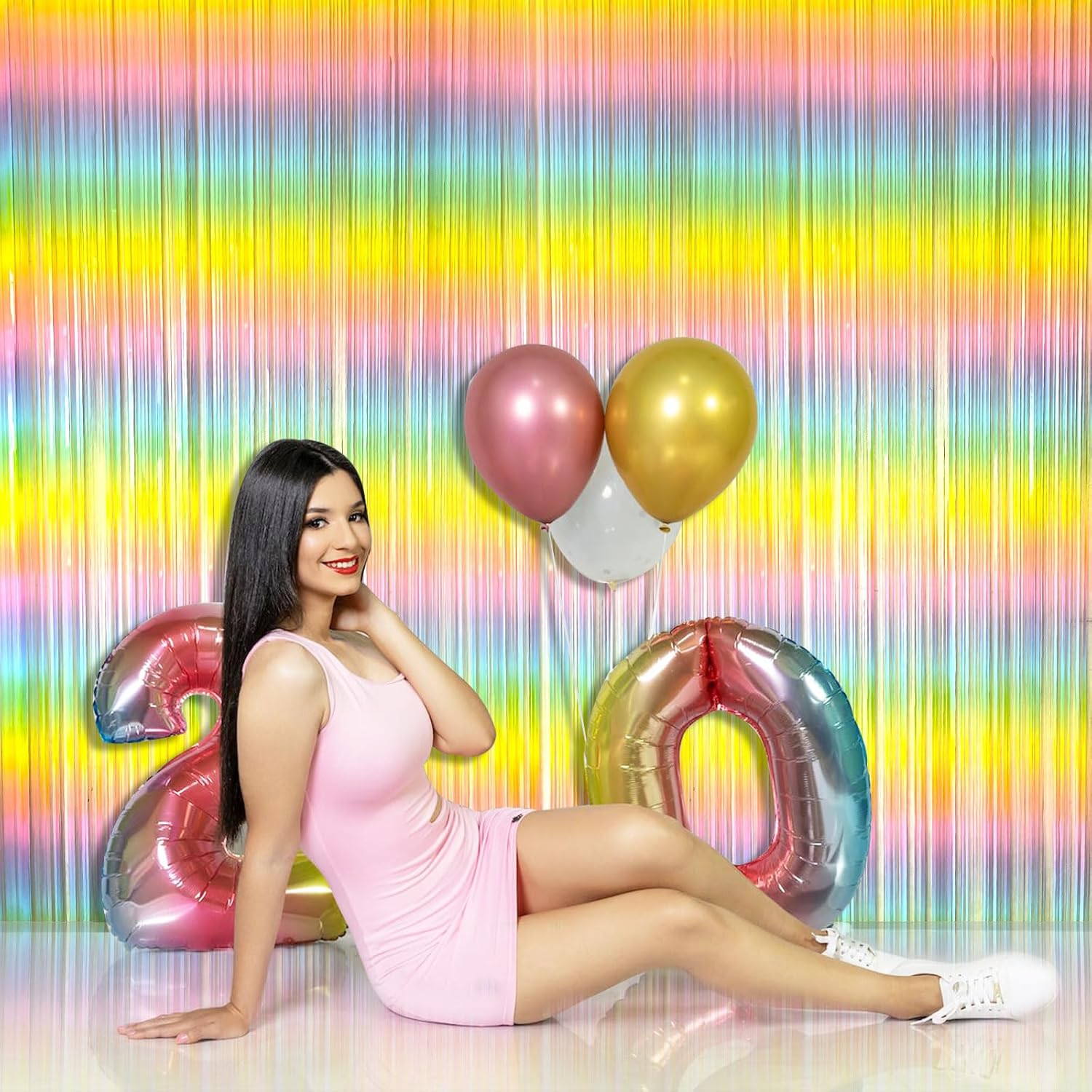 Pastel Rainbow Foil Fringe Curtain - Vibrant Party Backdrop Tinsel Streamers for Birthday Celebrations
