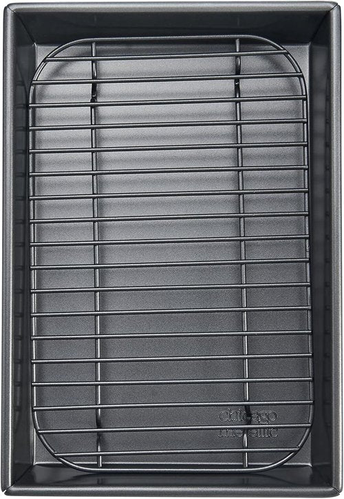 Chicago Metallic Petite Roast Pan Set - Nonstick Toaster Oven Baking Pan, 10x7 Inch for Small Batch Cooking