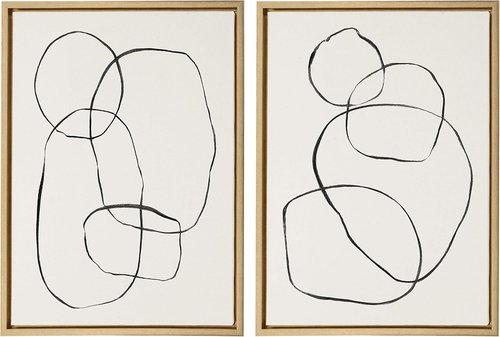 Kate and Laurel Sylvie Wall Art - Modern Circles Framed Linen Canvas Decor | 2-Piece Set, 18x24 Gold Abstract