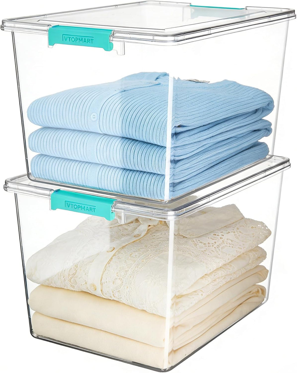 Vtopmart 72 QT Crystal Clear Storage Bins - 2 Pack Stackable Latching Containers for Closet Organization