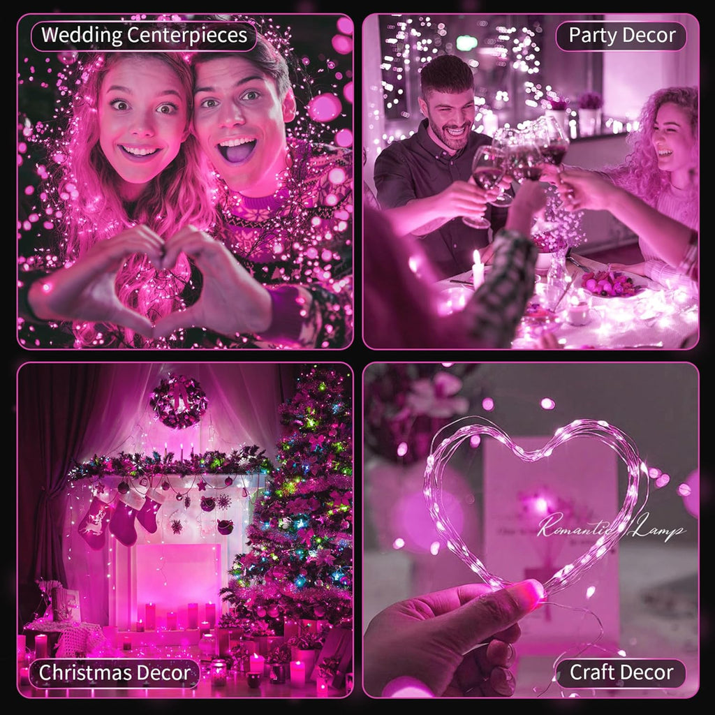 Skiennix 20 Pack LED Fairy Lights - Battery Operated Mini Twinkle String Lights for Weddings & Holidays | Pink