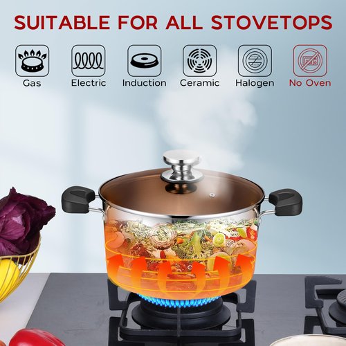6 Quart Stainless Steel Stock Cooking Pot, Onader Tri-Ply Soup Induction Pot Stockpot with Lid & Anti-Scald Handles