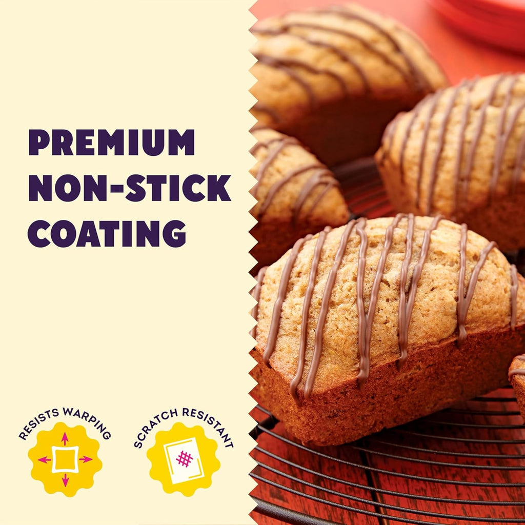 Wilton Gold Non-Stick Mini Loaf Bakeware Pan - Perfect for Banana Breads & Cakes - 15 x 10 x 1.6 Inch, 8 Cavity - PFAS-Free