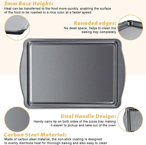 Carbon Steel Baking Sheet with Cooling Rack - 17" x 11" Nonstick Cookie Pan for Baking & Roasting