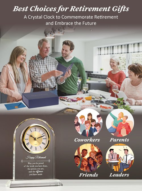 WinTaim Crystal Retirement Alarm Clock Gifts for Men Women, Happy Retirement Plaque for Coworkers, Boss, Going Away Gift for Retired Friends, Farewell Goodbye Presents for Doctors Nurses Teacher
