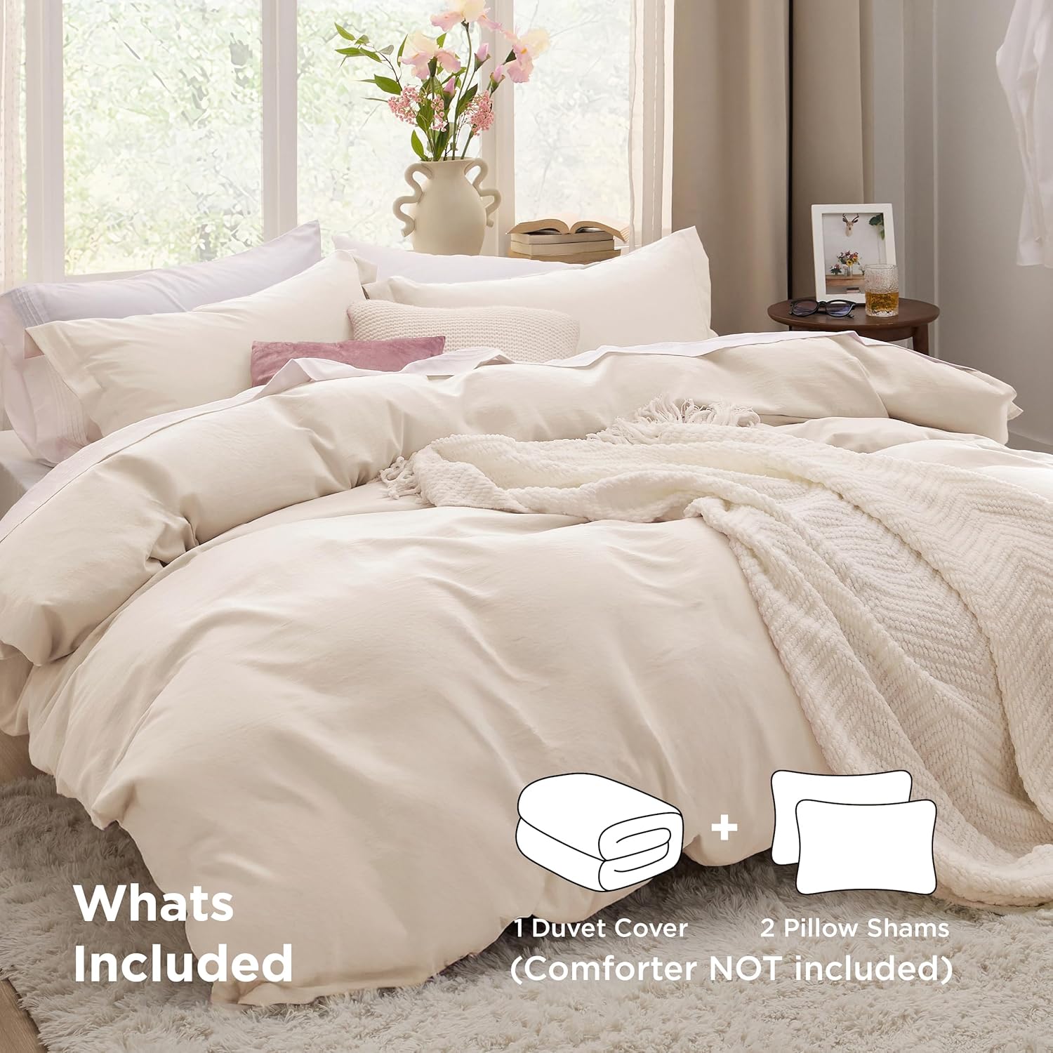 Bedsure Oat Milk Duvet Cover King Size - Extra Soft 3-Piece Bedding Set with Zipper Closure, 104x90 Inches