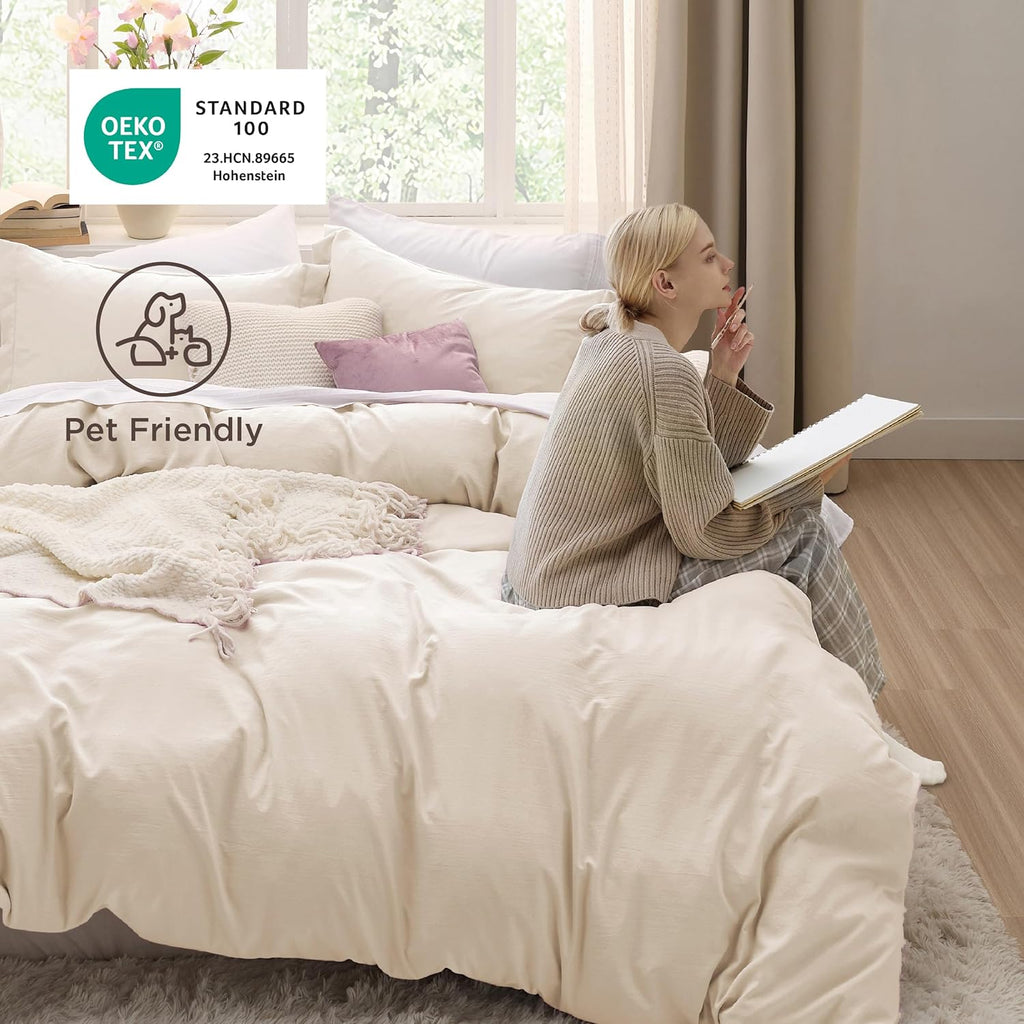Bedsure Oat Milk Duvet Cover King Size - Extra Soft 3-Piece Bedding Set with Zipper Closure, 104x90 Inches
