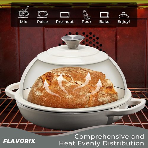 Cast Iron Dutch Oven by [Brand Name] - 6Qt Sourdough Bread Baking Pan with Lid | Enameled, Oven Safe to 482℉, White