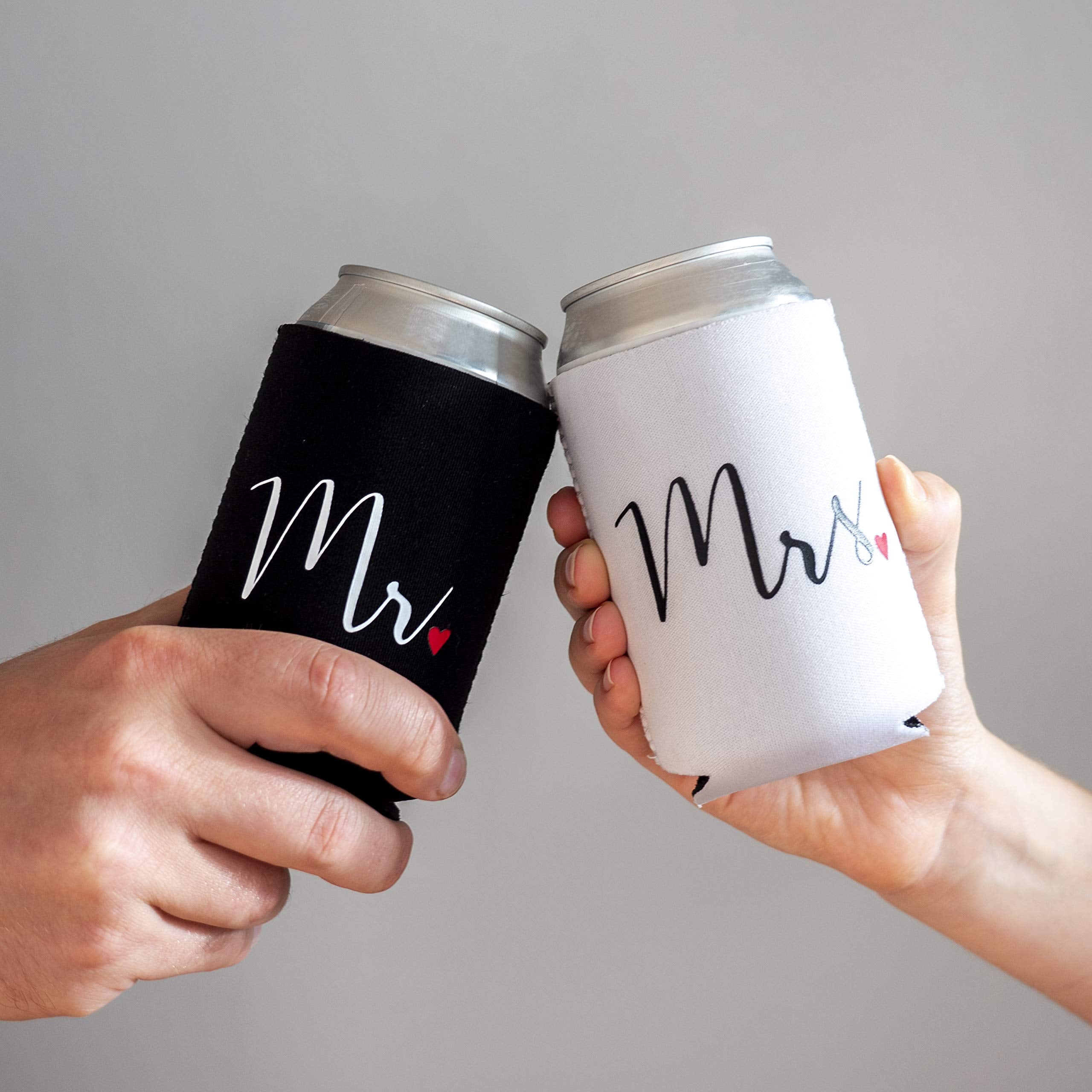 Prazoli Wedding Can Coolers Mr and Mrs Gifts - Just Married Decorations, Wedding Day & Honeymoon Essentials, Presents For Newlywed Gifts for Couples, Wedding Gifts for Bride to Be and Groom