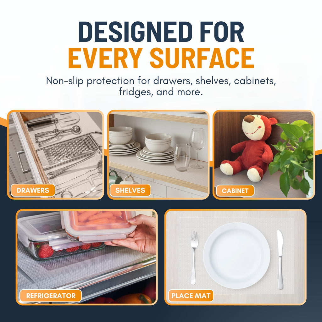 Shelf Liner Drawer Liner for Kitchen Cabinets Non-Adhesive by Linda’s Essentials (17.7 x 120 Inches) - Non-Slip Easy Clean Kitchen Cabinet and Cupboard Protector, Waterproof Mat, Clear Roll