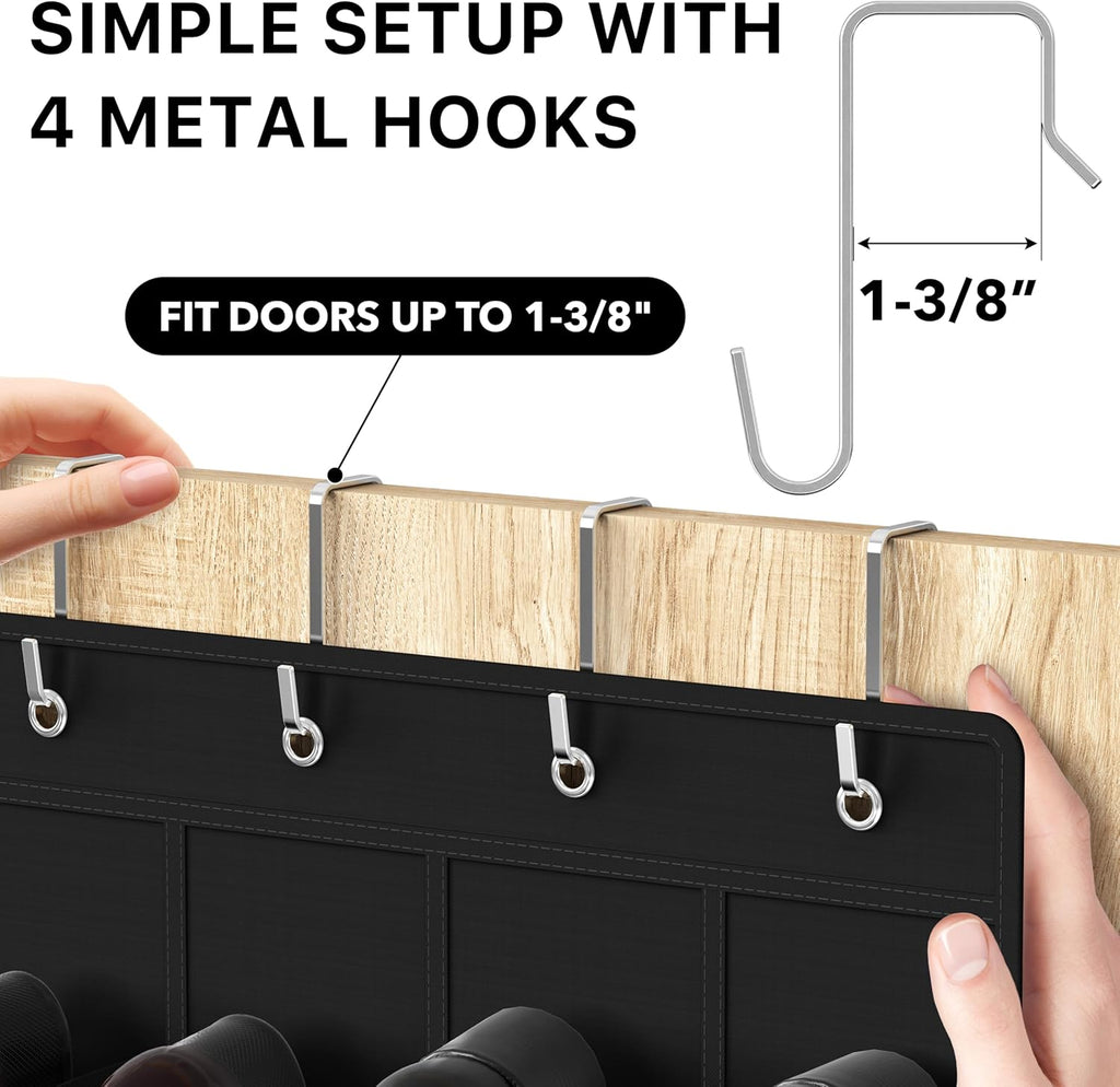 Simple Houseware 24 Pockets - Over The Door Hanging Shoe Organizer | Crystal Clear, Black (64'' x 19'')