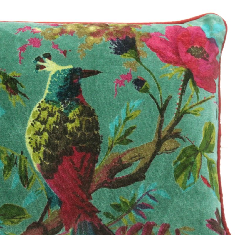 Eyes of India Velvet Floral Flower Bird Throw Pillow Sofa Cushion Cover Case Couch Colorful Boho Chic Bohemian Accent Indian Handmade (Green, 20" x 12")