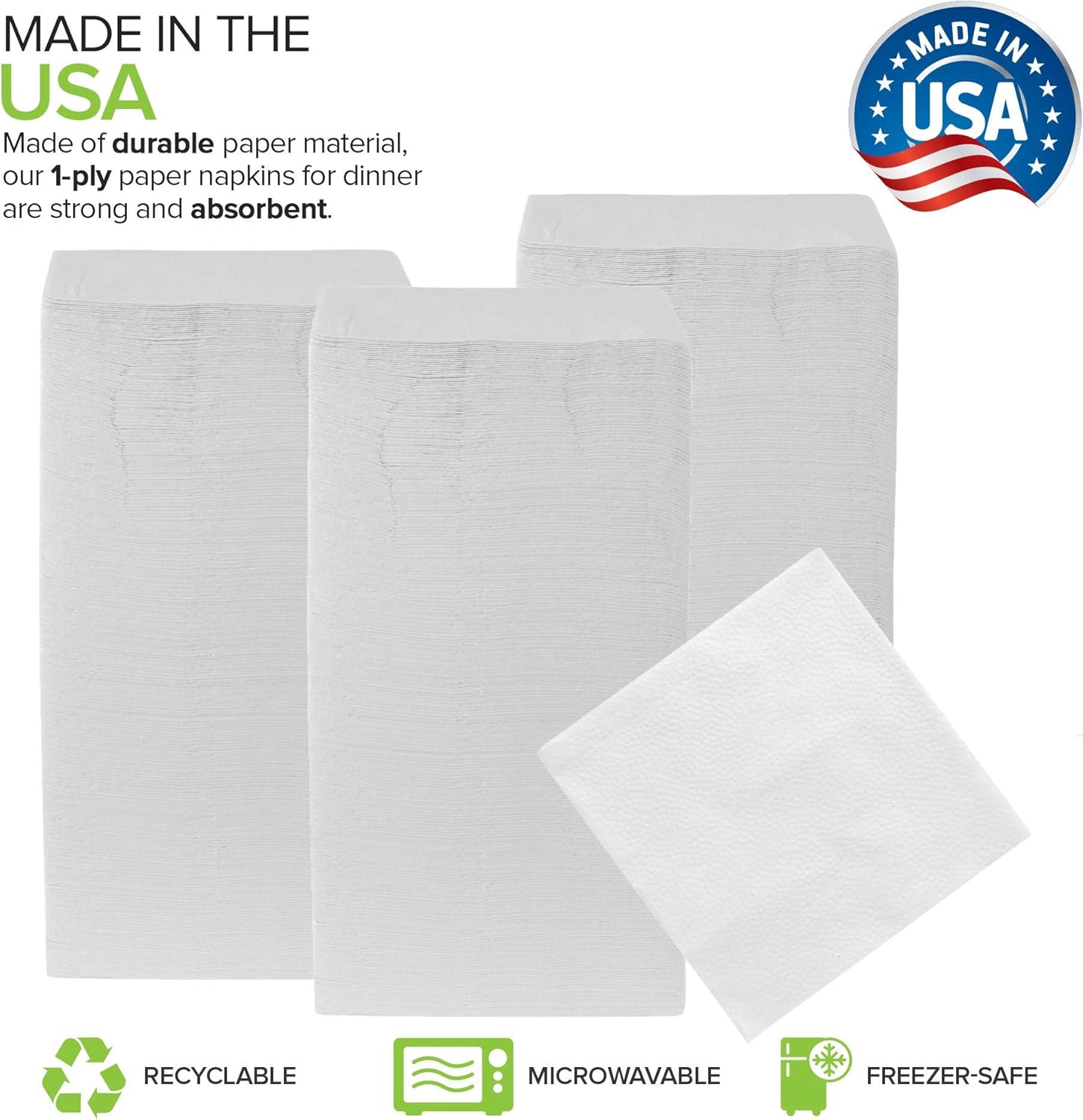 Stock Your Home 12 Inch Disposable Napkins - 1 Ply White Dinner Napkins for Parties & Daily Use | 500 Pack