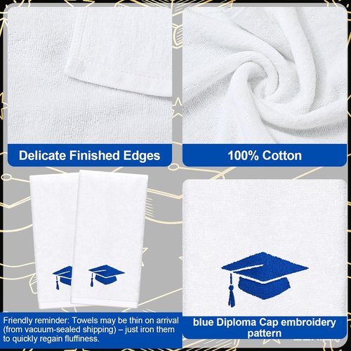 FYSUIMU Graduation Hand Towels - Embroidered Cotton Bath Towels in Blue | Absorbent 29.5 x 13.7 Inch