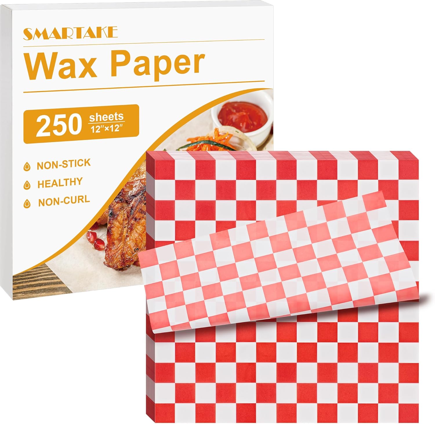 SMARTAKE 12x12 Inches Wax Paper - 250 Pcs Non-Stick Hamburger Patty Paper | Red Plaid Sandwich Separators