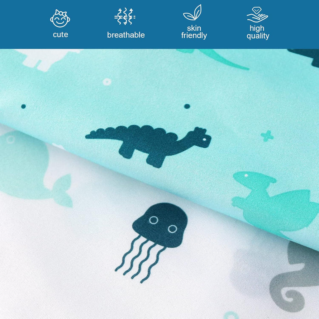 Skiennix Crib Sheets - Soft & Breathable Fitted 2-Pack for Standard Crib & Toddler Mattress | Dinosaurs & Ocean Design, 52'' x 28''
