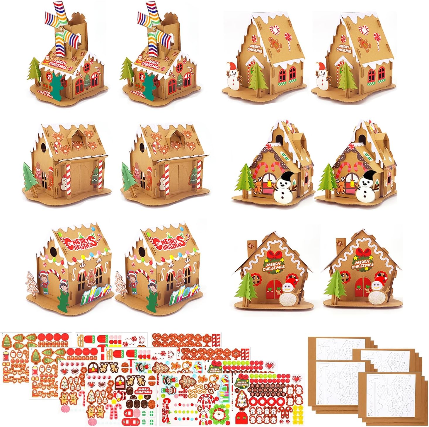 Skiennix Christmas Gingerbread House DIY Kit - 12 Pack Cardboard Houses for Kids & Adults, Festive Holiday Fun