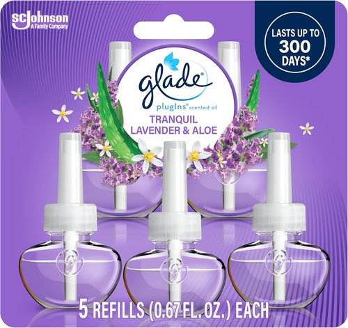 Glade PlugIns Refills Air Freshener - Tranquil Lavender & Aloe Scent, 5 Count | 3.35 Fl Oz