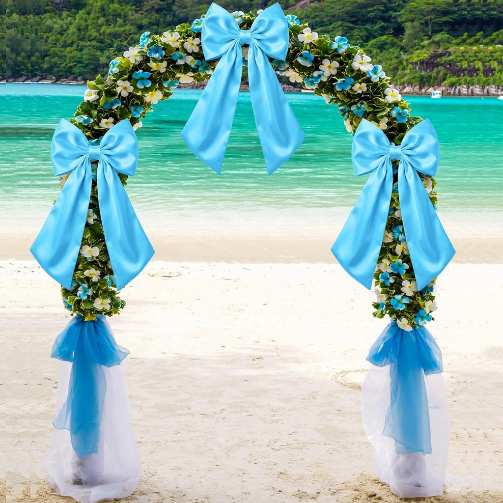 Suncalla Large Sky Blue Satin Bow Decorations - 3 Pcs | 2 Ft Hanging Wall Decor for Weddings & Parties