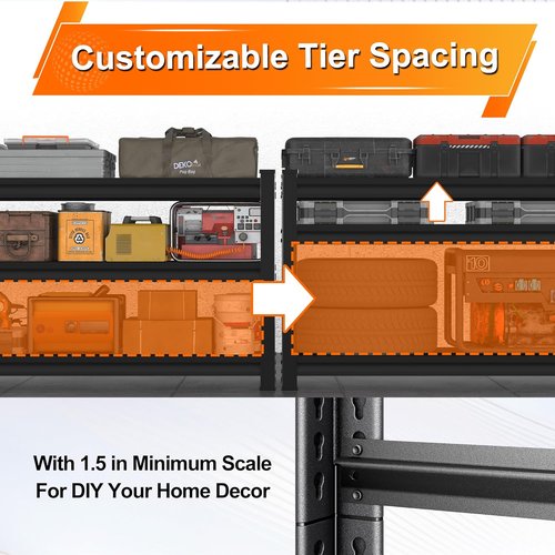 Metal Garage Shelving - Heavy Duty 3-Tier Utility Shelves | Adjustable Freestanding Rack - 48'' Wide, Black