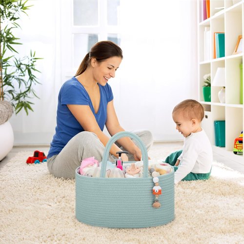 COMSE Baby Diaper Caddy Organizer - Portable Tote with Divider for Newborn Essentials | Light Green