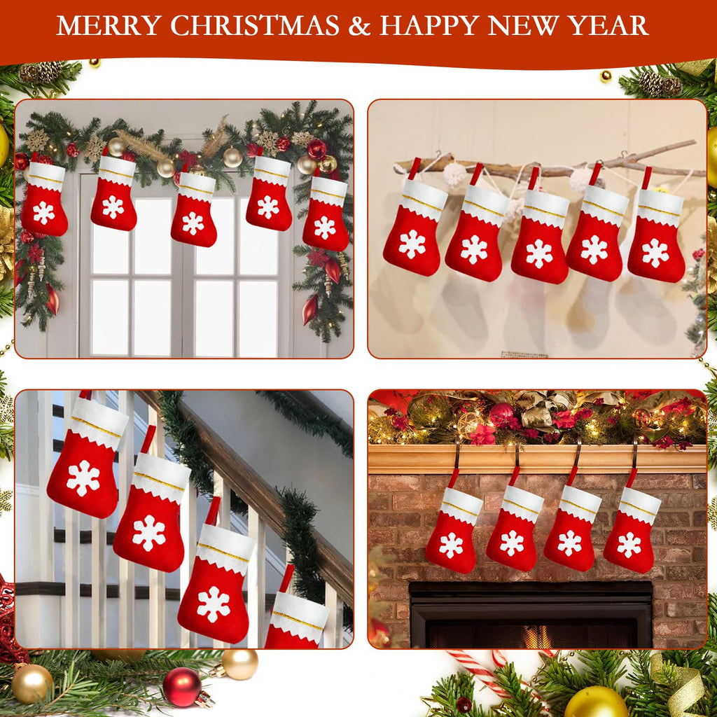 Succwoah 100 Pieces Red Felt Christmas Stockings Bulk 8 Inch Small Christmas Santa Stockings Hanging Xmas Stockings for Winter Christmas Trees Holiday Home Party Decoration(Red with White Trim)