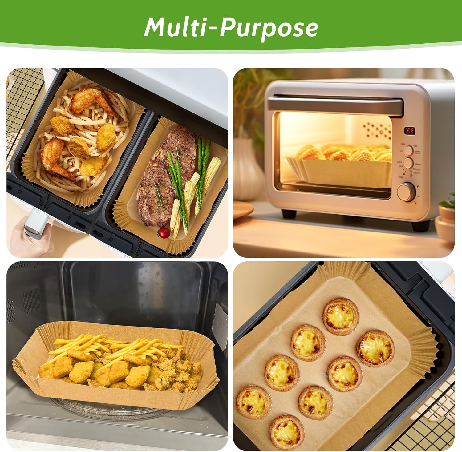 Unbleached Heavy Duty Air Fryer Paper Liners by 360 Pcs - Non-Stick & Non-Leak | 8.7" x 5.5" Size