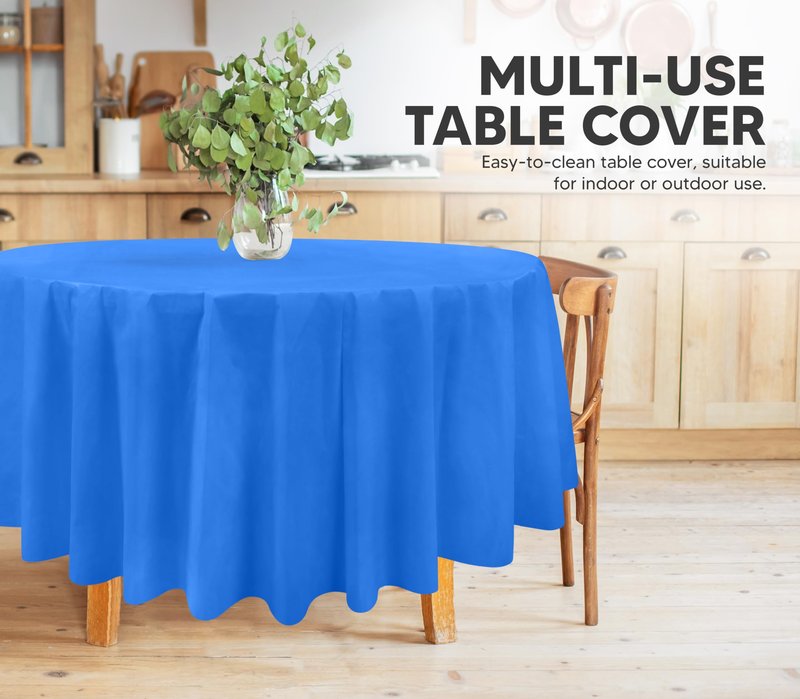 Utopia Kitchen Plastic Table Cloth Disposable (12 Pack - 84 Inch) Blue Round Tablecloth Waterproof Stain Resistant Party Table Cover