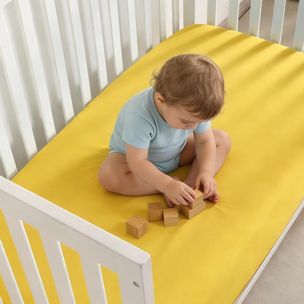 NTBAY 100% Brushed Microfiber Fitted Crib Sheet - Super Soft & Cozy for Standard Cribs | Yellow, 28x52 Inches