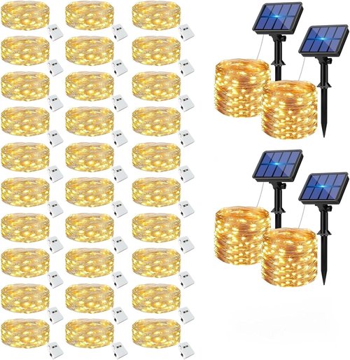 Btfarm Fairy Lights - 30 Pack Battery Operated + 4 Pack Solar String Lights for Outdoor Decor