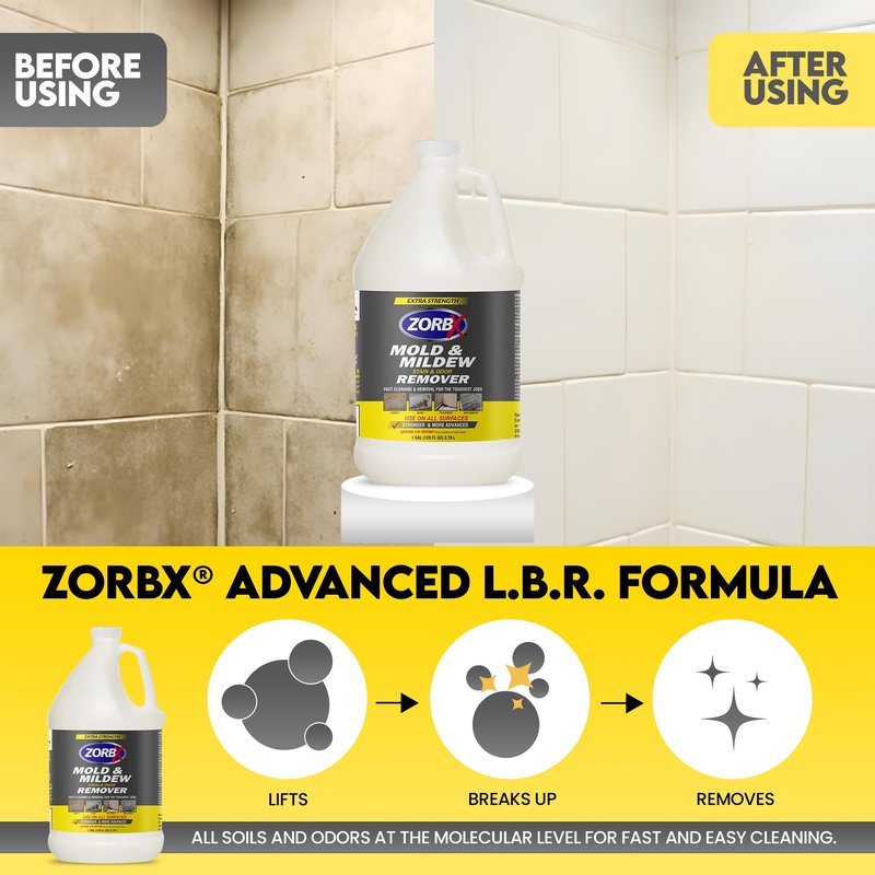 ZORBX Stain & Odor Remover & Cleaner Spray 128 FL Oz Refill – Scrub Free Formula - Bleach Free Stain & Smell Eliminator for Shower, Bathroom, Ceiling, Carpet, Cars, Walls & Wood