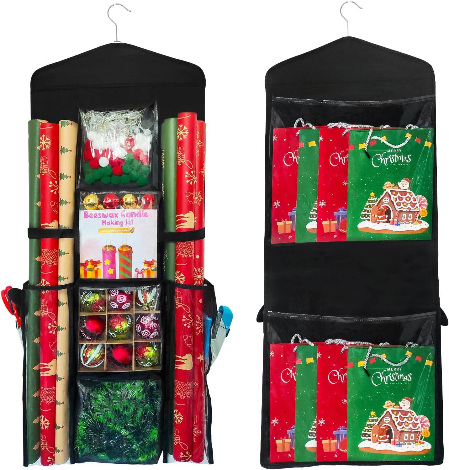 Skiennix Hanging Double-Sided Wrapping Paper Organizer - Clear PVC Bag for 40-Inch Rolls & Gift Wrap