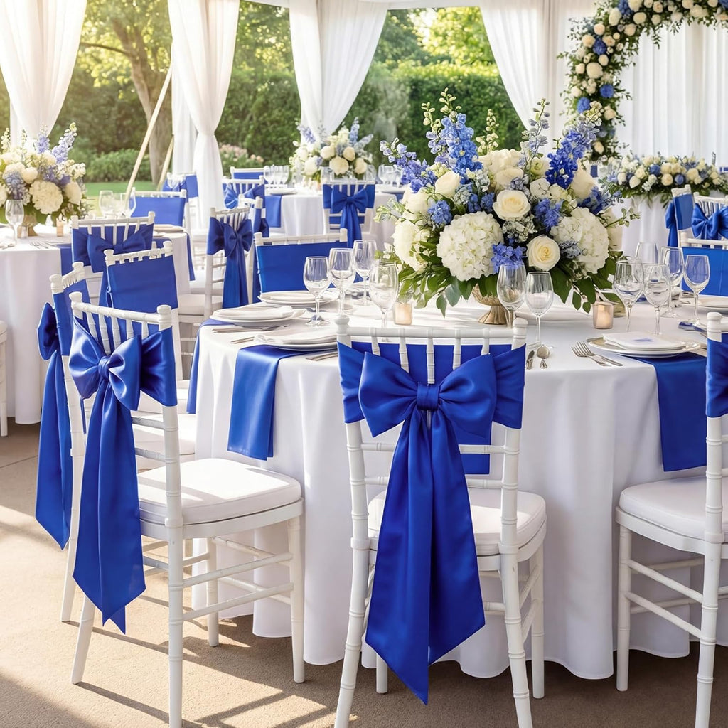 Suncalla Large Satin Royal Blue Bow Decorations - 3 Pcs | 2 FT Hanging Wall Decor for Weddings & Parties