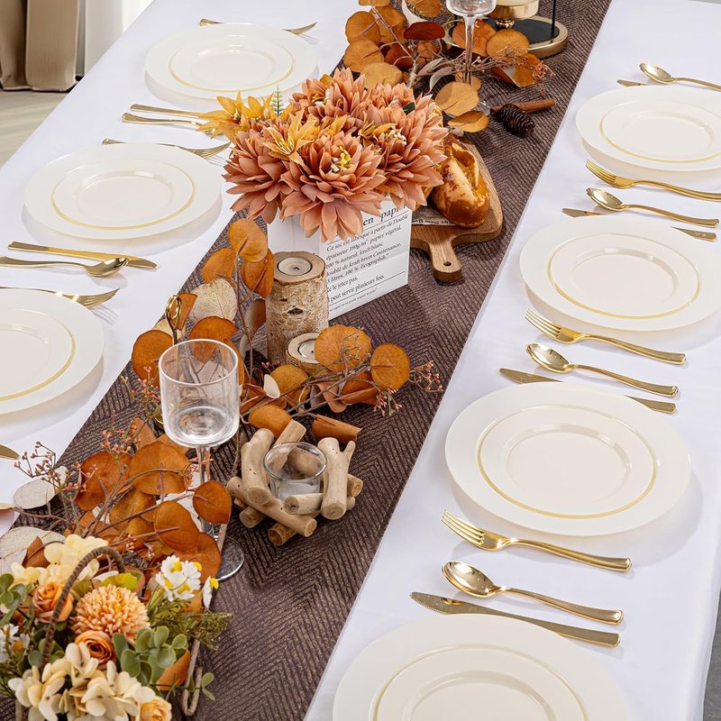 I00000 100 Pc Ivory Plastic Plates,7inch Cream Dessert Plates, Elegant Disposable Plate Perfect for Birthday, Wedding, Baby & Bridal Shower or Party (100 Guests)