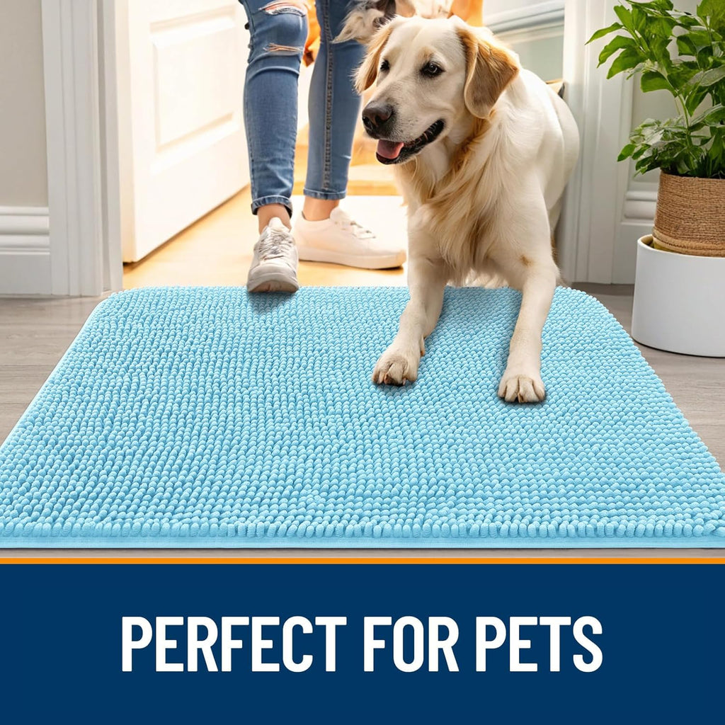 OLANLY Dog Door Mat - Absorbent Non-Slip Mud Mat for Dogs | Quick Dry Chenille, 30x17, Blue