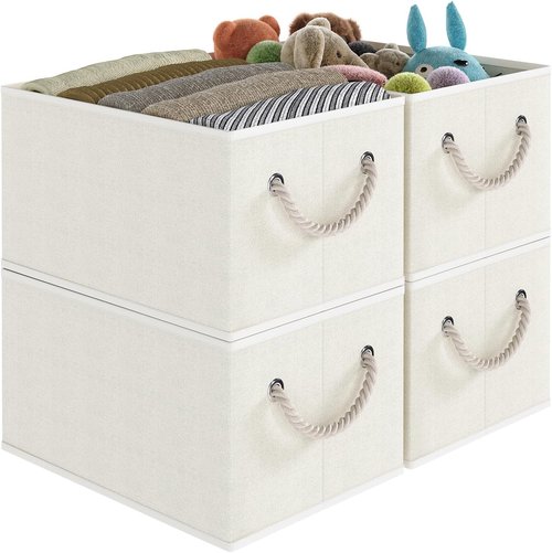 Closet Storage Bins by [Brand Name] - Collapsible Linen Organizers for Bedroom | Beige, 3 Pack